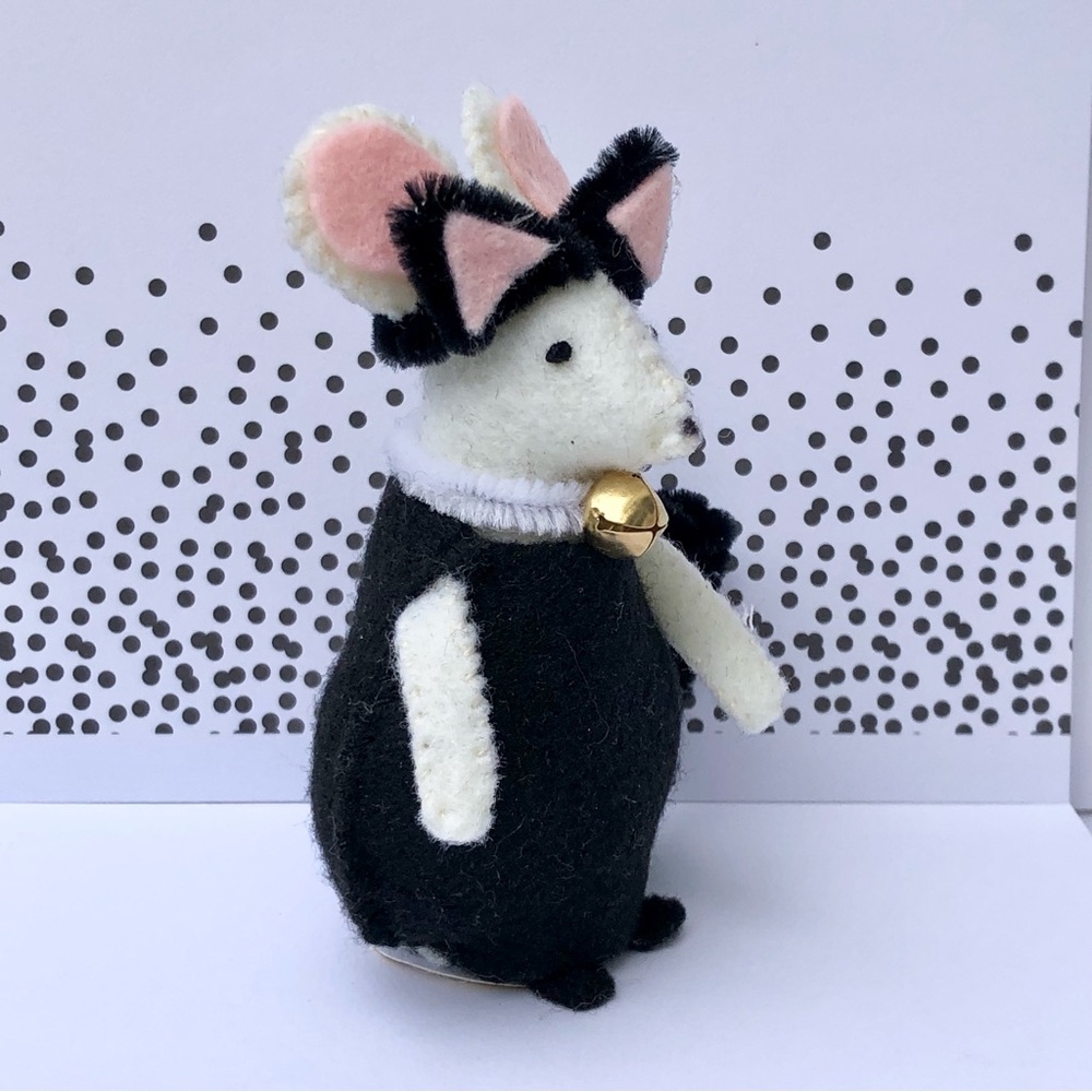 Meow! Black Cat costume felt mouse art doll ready Halloween cake topper - Picture 2 of 7